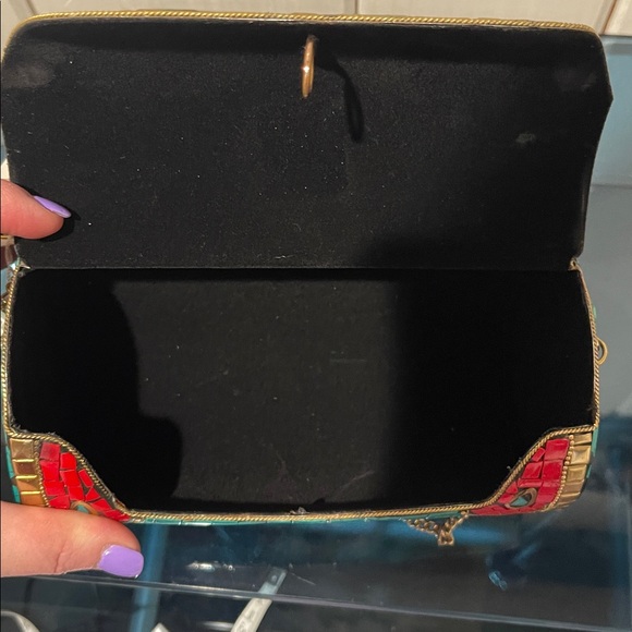 Antik Kraft Mosaic Turquoise Accented Clutch Shoulder Crossbody Chain Strap Bag - Picture 6 of 9